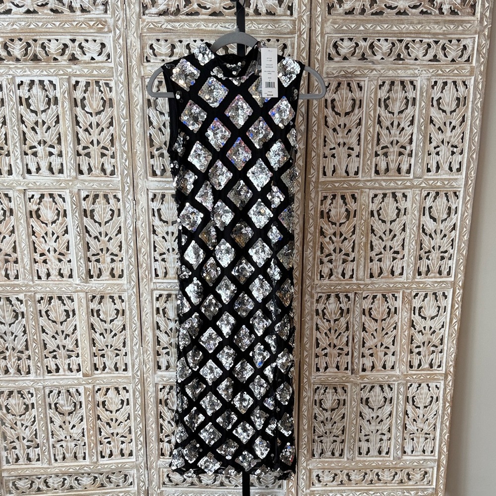 French Connection Black and Silver Sequin Dress